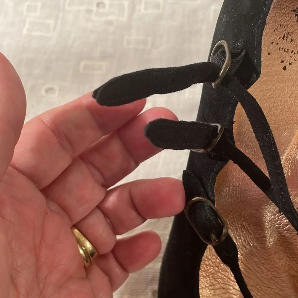 Miss Albright by Anthropology Niza Black Wedge Mary Jane 3 Strap Shoes